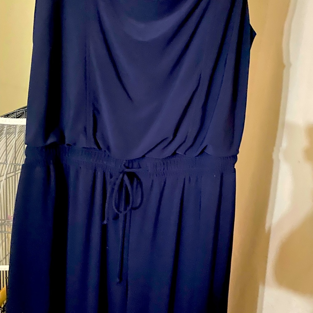 Navy blue long elephant pants jumpsuit short sleeves tie in the front